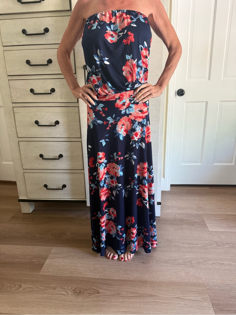 Veronica M Strapless Navy Floral Maxi Dress - Comfortable Summer Dress